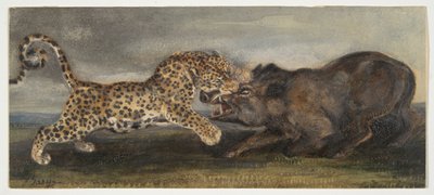 Lleopard lluitant amb un senglar tekijältä Antoine Louis Barye
