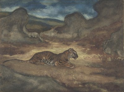 Tiikeri maisemassa, 1810-75. tekijältä Antoine Louis Barye