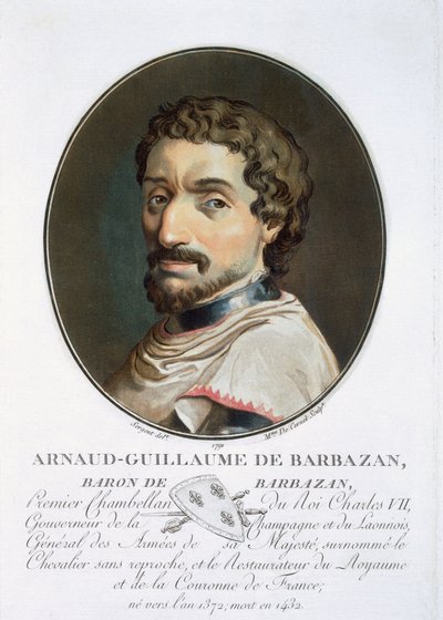 Arnaud-Guillaume, Baron de Barbazan, teoksesta "Muotokuvia suurista miehistä, maineikkaista naisista ja ikimuistoisista Ranskan kohteista, hauta ja värejä", julkaisija Pierre Blin, 1786-92, Paris (colo) tekijältä Antoine Louis Francois Sergent Marceau