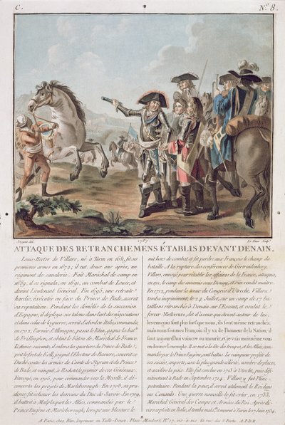 Hyökkäys Denainin eteen perustettuihin juoksuhautoja vastaan, 1712, kaiverrus Louis Le Coeur (fl.1780-1800), 1787 tekijältä Antoine Louis Francois Sergent Marceau