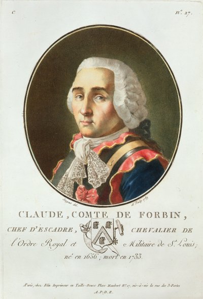Claude (1656-1733) Comte de Forbin, 1789, teoksesta "Muotokuvia suurista miehistä, maineikkaista naisista ja ikimuistoisista Ranskan kohteista", kaiverrettu 1787-92 tekijältä Antoine Louis Francois Sergent Marceau
