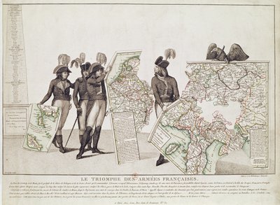 Ranskan armeijoiden voitto, Napoleon ja hänen kenraalit pitävät karttoja voittostaan Loebenin rauhan aikaan, 18. huhtikuuta 1797, n. 1797 tekijältä Antoine Maxime Monsaldy
