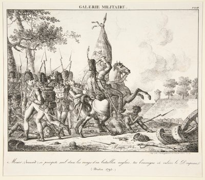 Menier (Husaari) heittäytyy yksin englantilaisen pataljoonan riviin, tappaa lipun ja vangitsee lipun (Druten, 1795) tekijältä Antoine Pierre Mongin