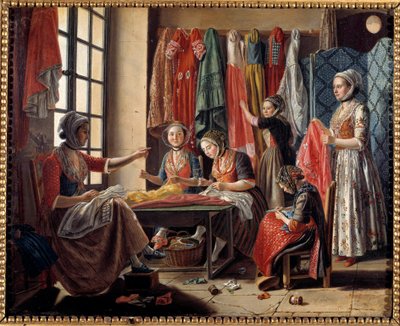 Ompelupaja Arlesissa vuonna 1760 Antoine Raspalin (1738-1811) maalaus 1760 Arles, Musee Reattu tekijältä Antoine Raspal