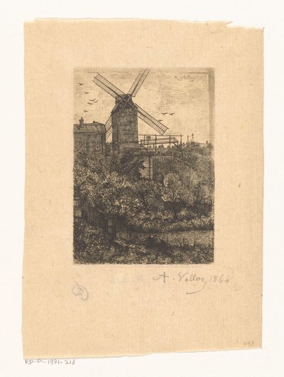 Näkymä Moulin de la Galettelle Montmartressa tekijältä Antoine Vollon (signed by artist)