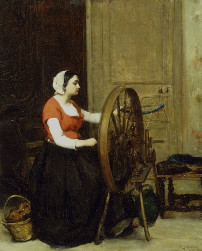 Nainen ja pyörivä pyörä, n. 1860? tekijältä Antoine Vollon