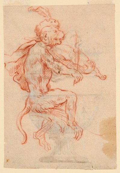 Apina soittaa viulua tekijältä Antoine Watteau