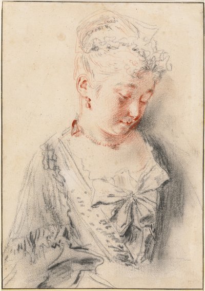 Istuva nainen katselee alas tekijältä Antoine Watteau