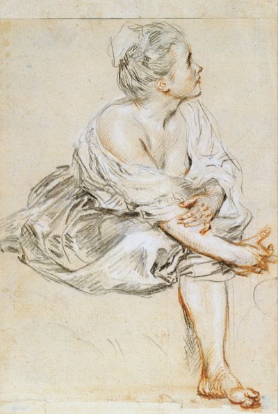 Istuva nuori nainen tekijältä Antoine Watteau