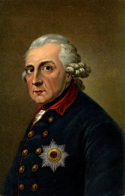 Historia. Saksa. Fredrik II Suuri. Anton Graffin (1780) muotokuvan inspiroima kuvitus, Saksa, n. 1900 (postikortti) tekijältä Anton (after) Graff