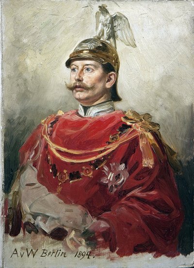 Guillaume II Muotokuva Saksan keisarista Wilhelm II:sta (1859-1941), Preussin kuninkaasta par Werner, Anton von (1843-1915). Öljy pahville, koko: 32x22,5 tekijältä Anton Alexander von Werner