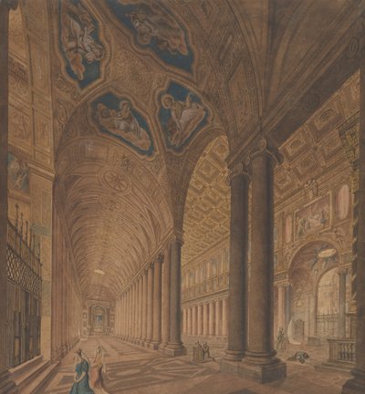 Sisäkuva Santa Maria Maggioren basilikasta, Rooma, 1833. tekijältä Anton Hallmann