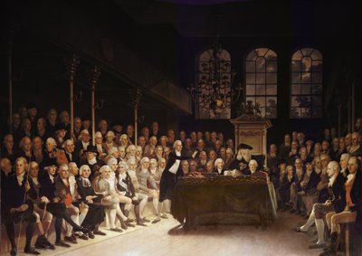 William Pitt puhui alahuoneessa Ranskan sodanjulistuksesta 1793 tekijältä Anton Hickel