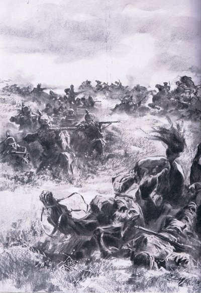 Venäjän 14. ratsuväen prikaatin tappio Praszyszissa, Pubista The Illustrated History of the World War 1914-1915. kirjoittanut Union Berlagsefellfchaft tekijältä Anton Hoffman