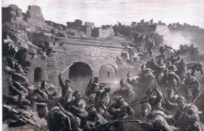 Kavnon linnoituksen myrsky, Pubista The Illustrated History of the World War 1914-1915. kirjoittanut Union Berlagsefellfchaft tekijältä Anton Hoffman