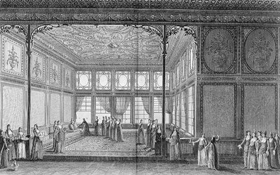 Selim III:n sisaren Sultana Hadidgen salongin sisustus Topkapin palatsissa tekijältä Anton Ignaz (after) Melling