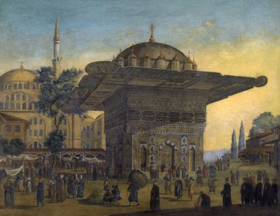 ""Näkymä Tophanen suihkulähteelle (Top Hane), Istanbul, Turkki"" Antoine Ignace Mellingin (1763-1831) maalaus 1819 Yksityinen kokoelma tekijältä Anton Ignaz Melling