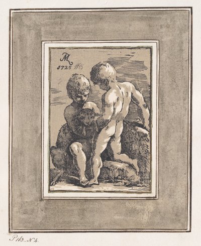 Kaksi lasta leikkimässä karitsan kanssa, 1725. tekijältä Anton Maria Zanetti