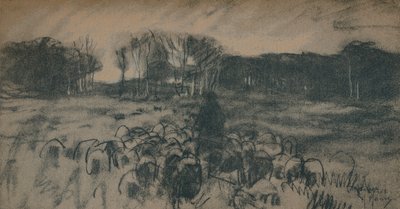 Luonnos paimenesta ja hänen laumastaan, 1800-luku tekijältä Anton Mauve