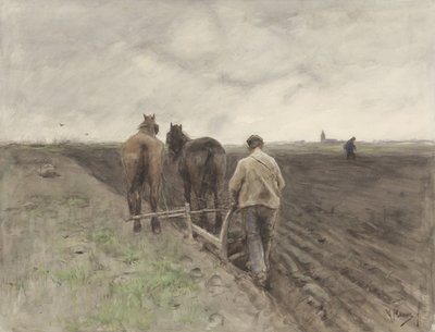 Maanviljelijä auran takana tekijältä Anton Mauve
