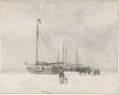 Kalastusveneitä rannalla talvella tekijältä Anton Mauve