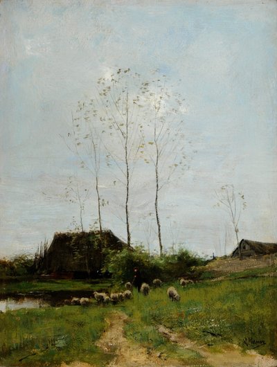 Maisema paimenen ja lampaiden kanssa (öljy kankaalle) tekijältä Anton Mauve