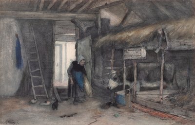 Morning Chores, n. 1845-1865 (akvarelli paperille) tekijältä Anton Mauve
