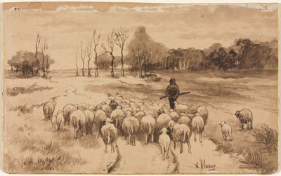 Paimen laumansa kanssa tekijältä Anton Mauve