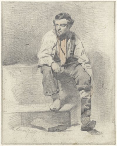 istuva työmies tekijältä Anton Mauve