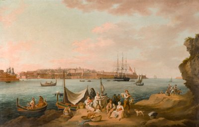 Harbour Scene, Malta (öljy kortille) tekijältä Anton Schranz