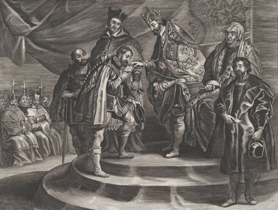 Levy 25: Filippuksen kruunasi Espanjan kuninkaaksi hänen isänsä Kaarle V Guillielmus Becanuksen..., 1636. tekijältä Anton van der Does