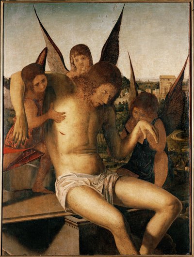 Pieta ja kolme enkeliä, n.1475 (öljy puulle). tekijältä Antonello da Messina