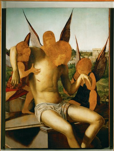 Pieta ja kolme enkeliä, n.1475 (öljy puulle). tekijältä Antonello da Messina