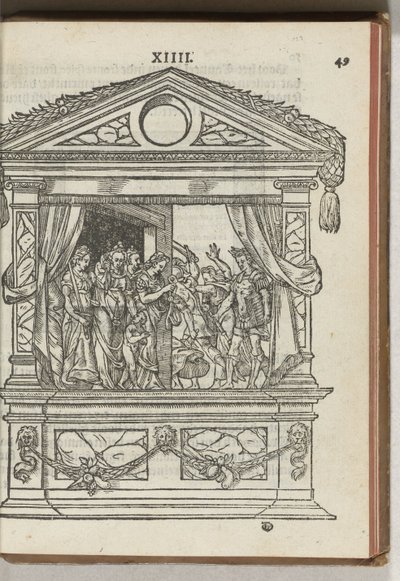 Kolmas koristeltu rakennusteline lavalla: prinssi vapauttaa hyveet vankeudesta, 1577 tekijältä Antoni van Leest