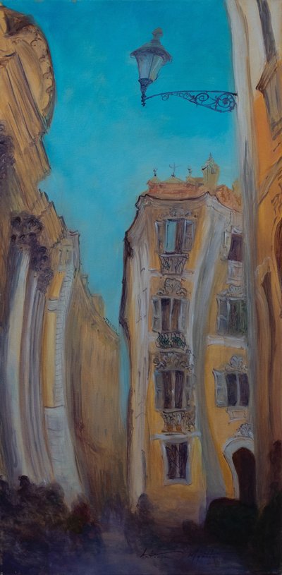 Etsitkö suihkulähdettä, Italia, 2015 (öljy kankaalle) tekijältä Antonia Myatt