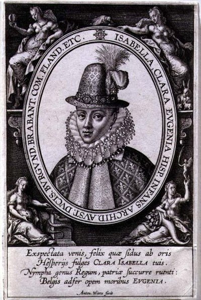 Muotokuva Isabella Clara Eugenia Itävallan (1566-1633) Itävallan arkkiherttua Albertin (1559-1621) vaimosta (kaiverrus) (kaiverrus) tekijältä Antonie Wierix