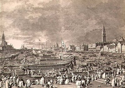 Dogen maihinnousu Bucintorolla avioliittoa varten mereen, kaiverrus Giovanni Battista Brustolon (1712-96) (kaiverrus) tekijältä Antonio (after) Canaletto