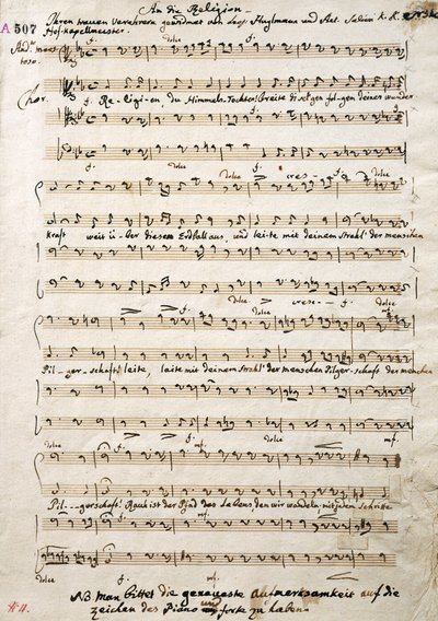 Antonio Salierin (1750-1825) kirjoittaman Oratoriumin nuotinnos, omakätinen nuotinnos. tekijältä Antonio (after) Salieri