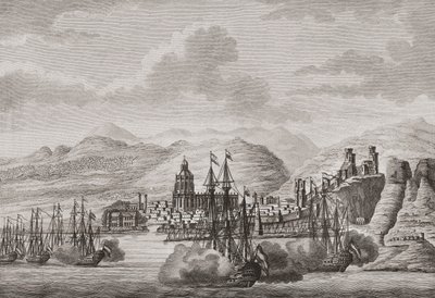 Hollannin laivasto Malagan edustalla Espanjassa 1784 tulistusta. (Tulosta) tekijältä Antonio (after) Suntach