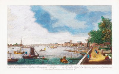 Näkymä Somerset Gardensista Westminster Bridgelle, kaivertanut John Miller, 1750 tekijältä Giovanni Antonio Canal