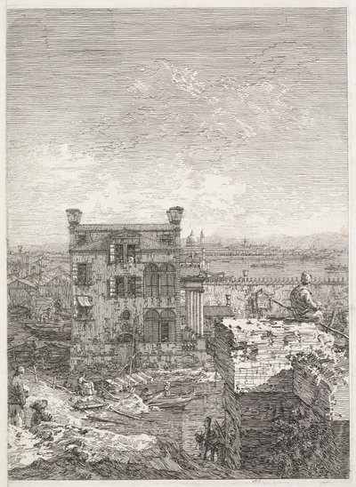 Näkymät: Talo, jota ympäröi kuusi pylvästä tekijältä Antonio Canaletto
