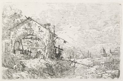 Näkymät: Nainen piirtää vettä kaaren alta, 1735-1746. tekijältä Giovanni Antonio Canal