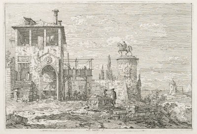 Näkymät: Ratsastusmonumentti, 1735-1746. tekijältä Giovanni Antonio Canal