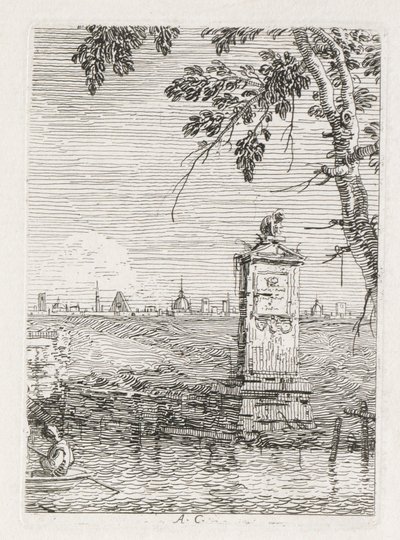 Näkymät: Pieni monumentti puun alla tekijältä Antonio Canaletto