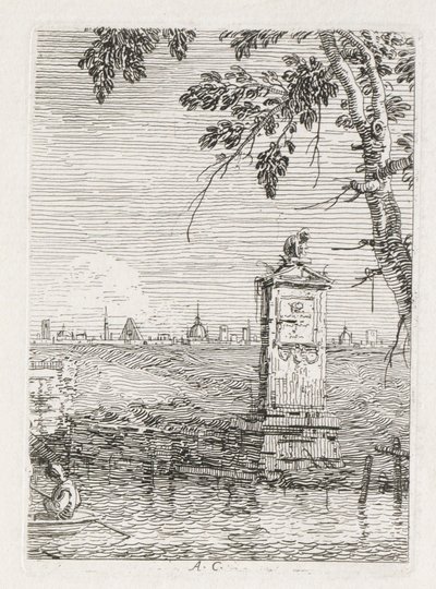 Näkymät: Pieni monumentti puun alla, 1735-1746. tekijältä Giovanni Antonio Canal
