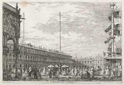 Näkymät: Prokuraattorin palatsi ja St. Gémienien kirkko, Venetsia, 1735-1746. tekijältä Giovanni Antonio Canal