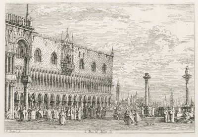 Näkymät: Venetsian julistuksen kivi, 1735-1746. tekijältä Giovanni Antonio Canal