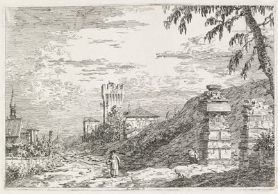 Näkymät: Two Ruined Pillars, 1735-1746. tekijältä Giovanni Antonio Canal