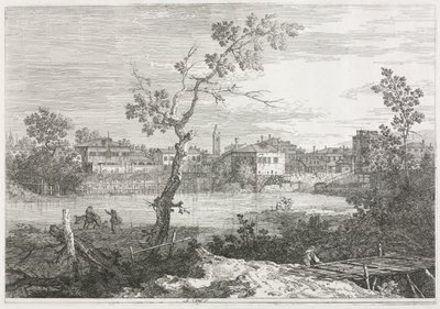 Näkymät: Näkymä Buranoon, joka on kaupunki saarella Venetsian laguunissa, 1735-1746. tekijältä Giovanni Antonio Canal