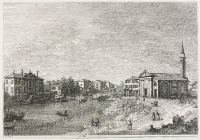 Näkymät: Dolon näkymä, Brentan kaupunki, Venetsian länsipuolella tekijältä Antonio Canaletto